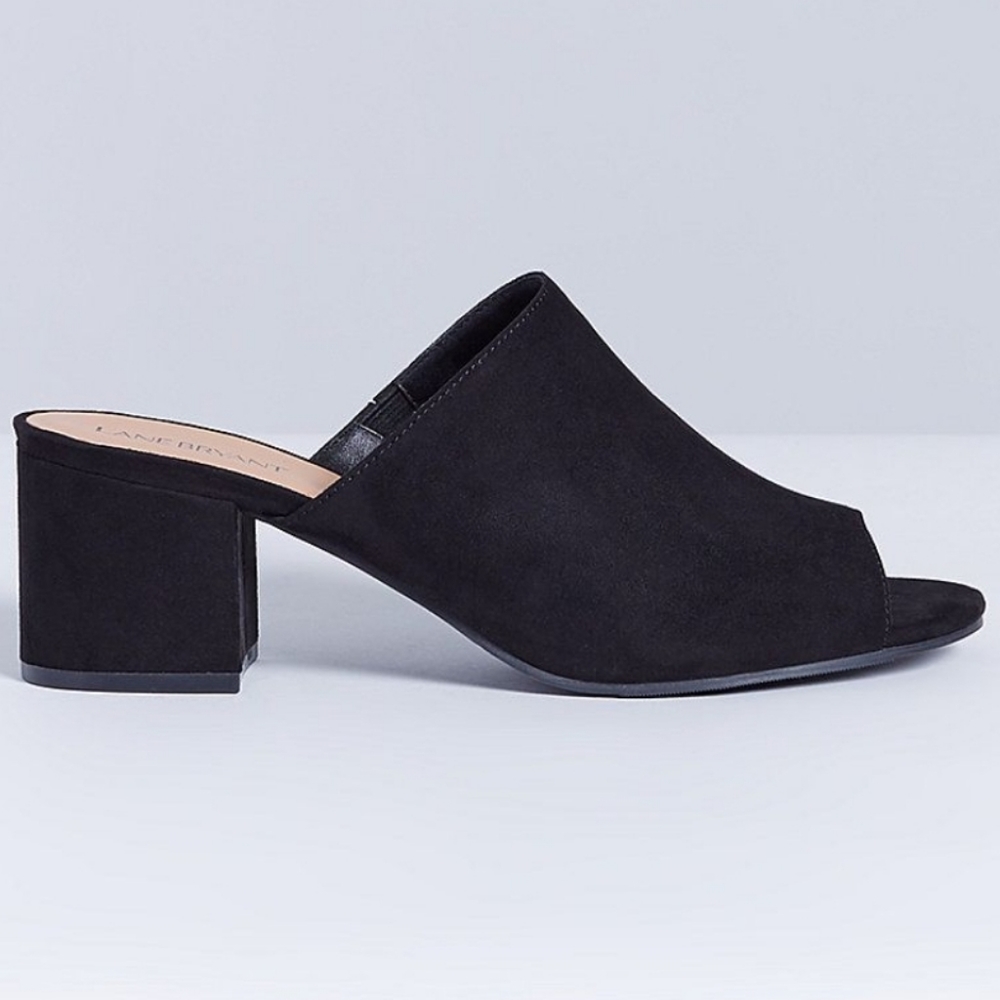 Lane Bryant Black Vegan Suede Chunky Heel Mules 8